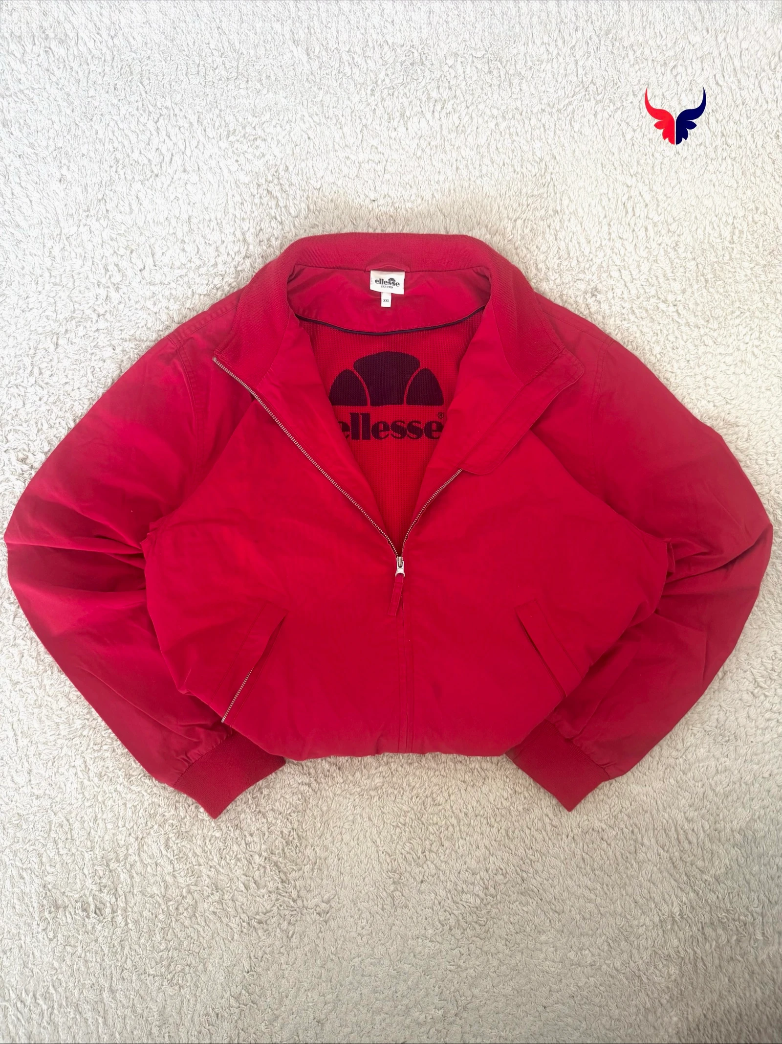 Ellesse Harrington Jacket Red Bomber Zip Cotton Blend Vintage Casual XXL